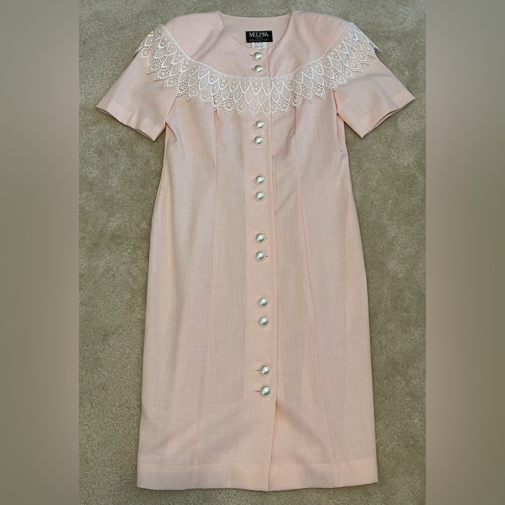 Vintage Mellissa Petites Collection Beautiful Dress With Lace Details Buttons
